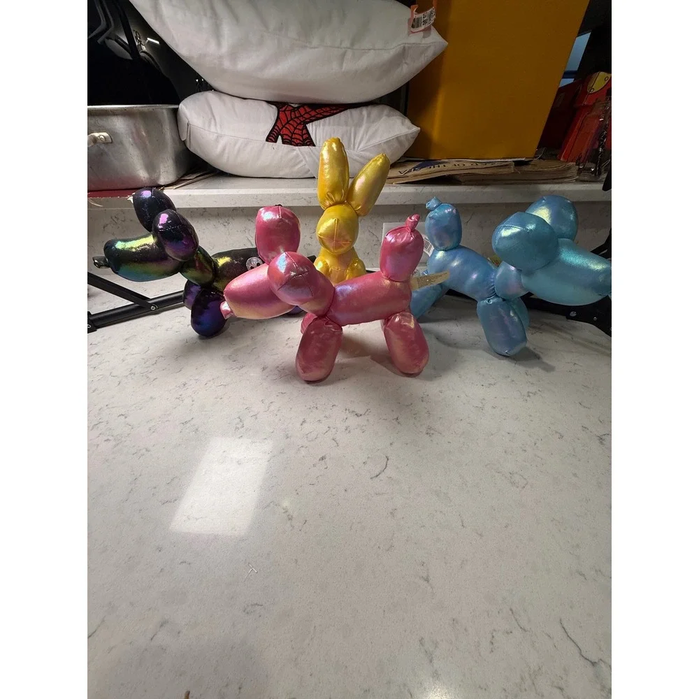 Balloon Animal Plush Set 4pc Iridescent Metallic Dog Bunny Pop Art Toys 204052-A